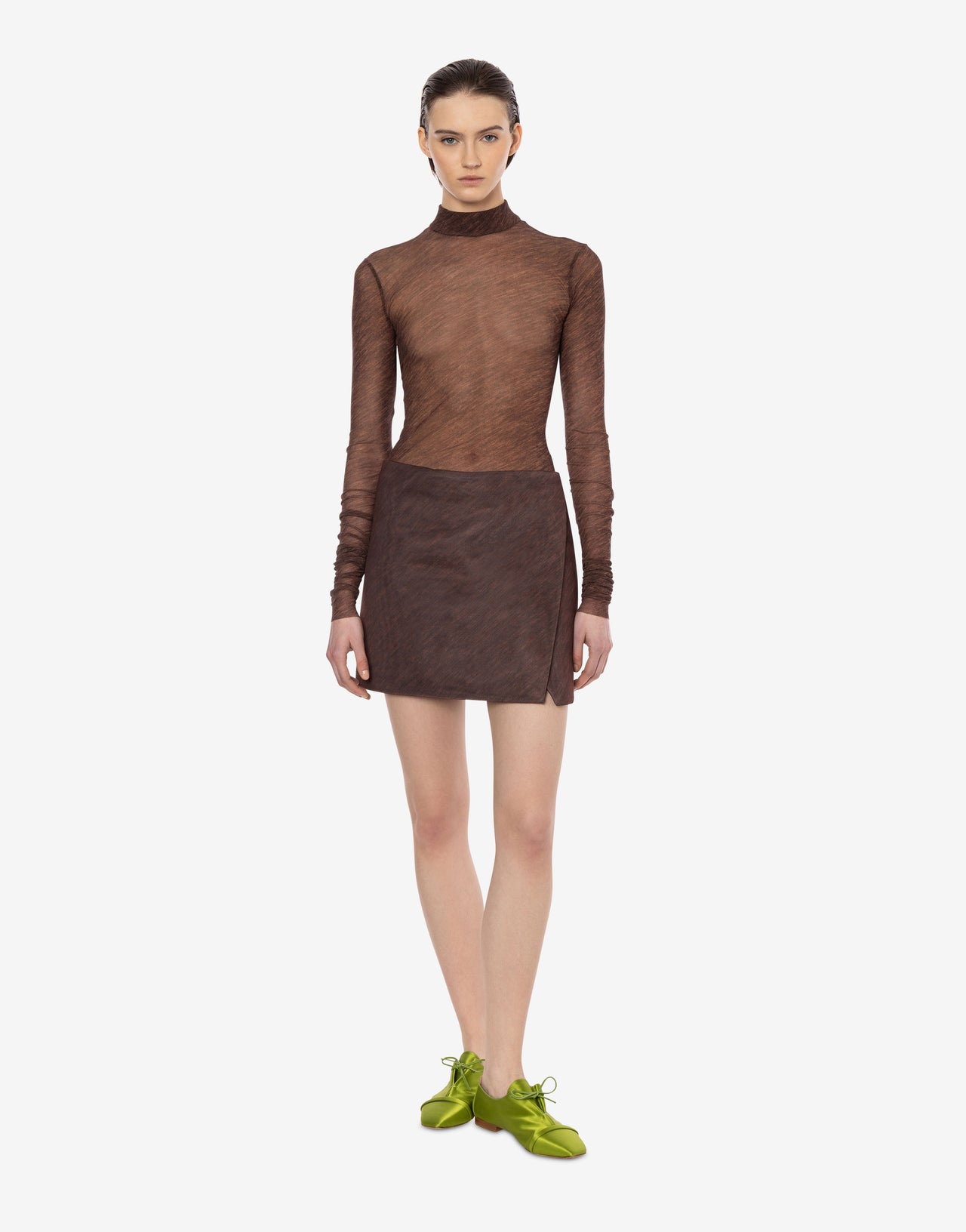 Stretch tulle fabric turtleneck jumper