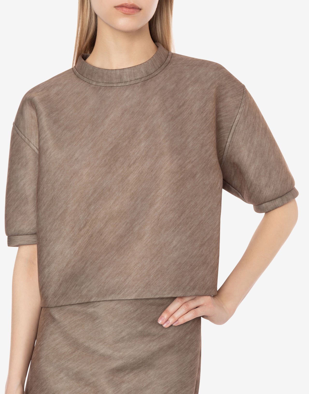 Sweat-shirt court en cuir nappa imprimé