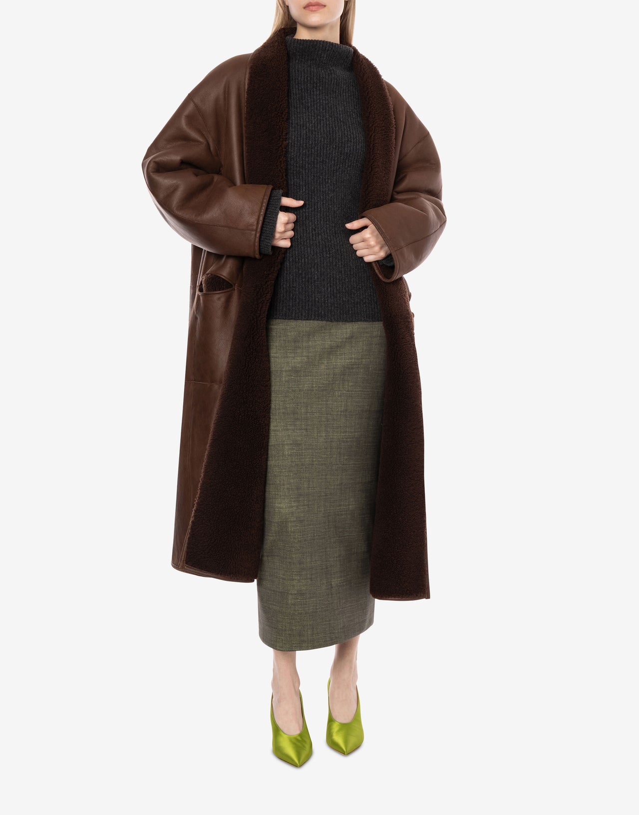 Oversized reversible sheepskin coat