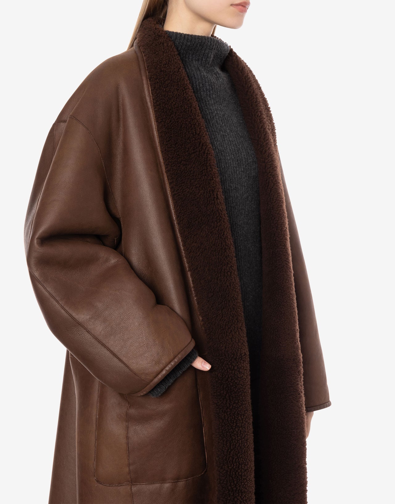 Oversized reversible sheepskin coat