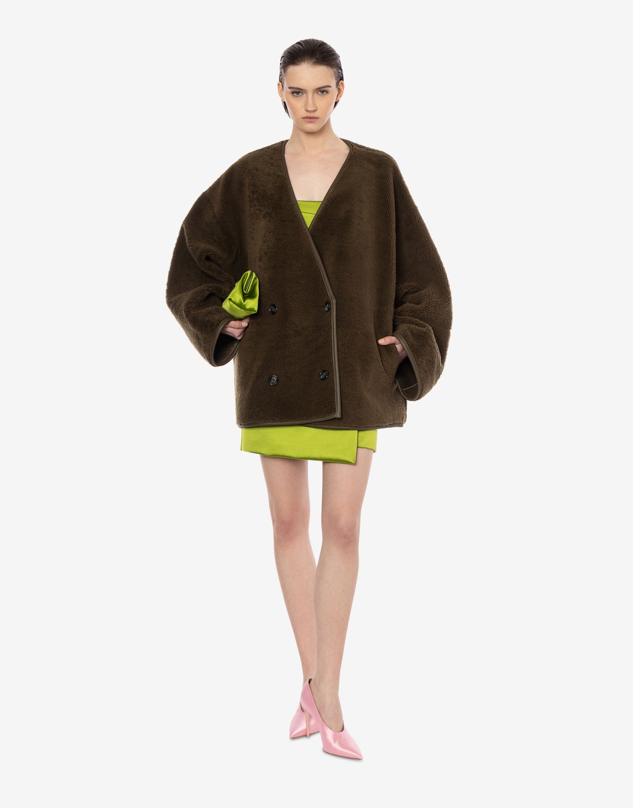 Reversible short sheepskin coat