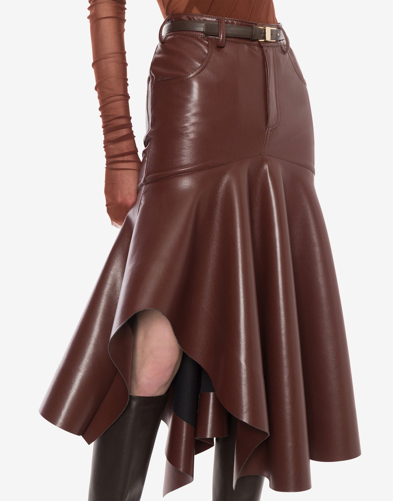 Skirt in coated fabric with flounce