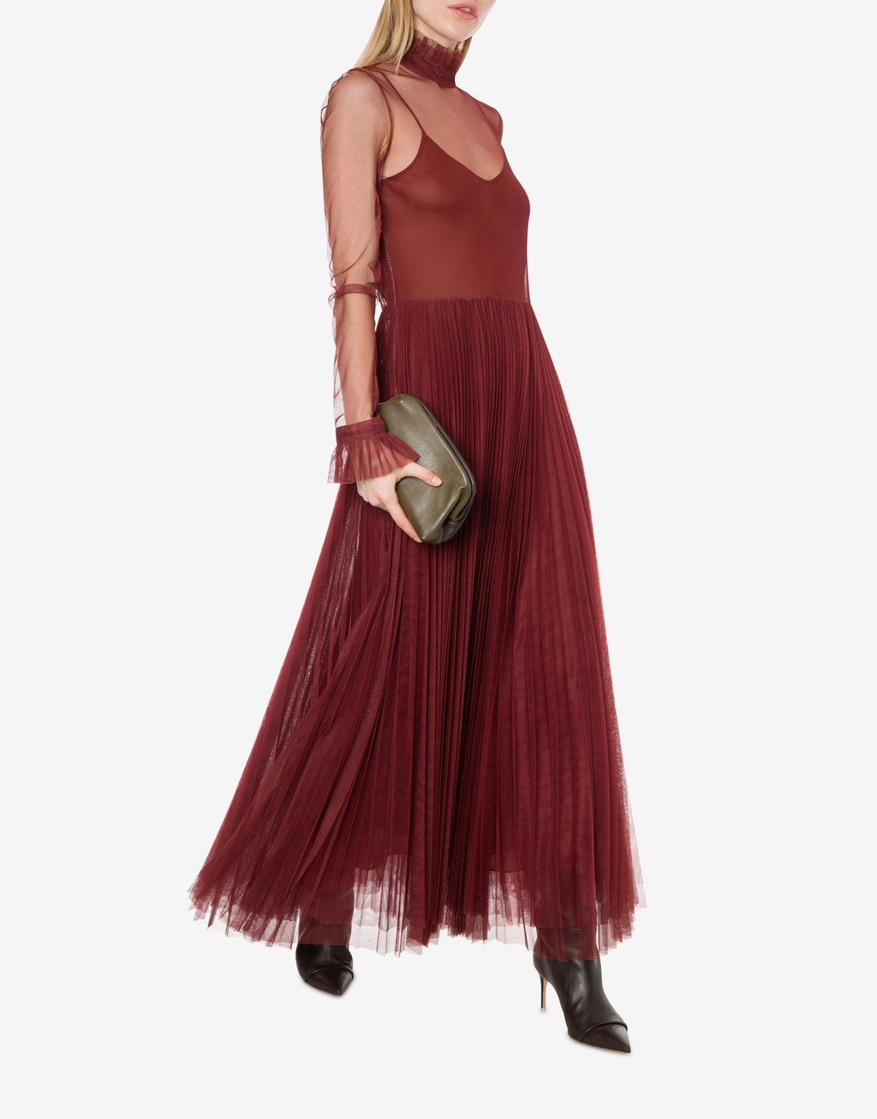 Long tulle dress with pleats