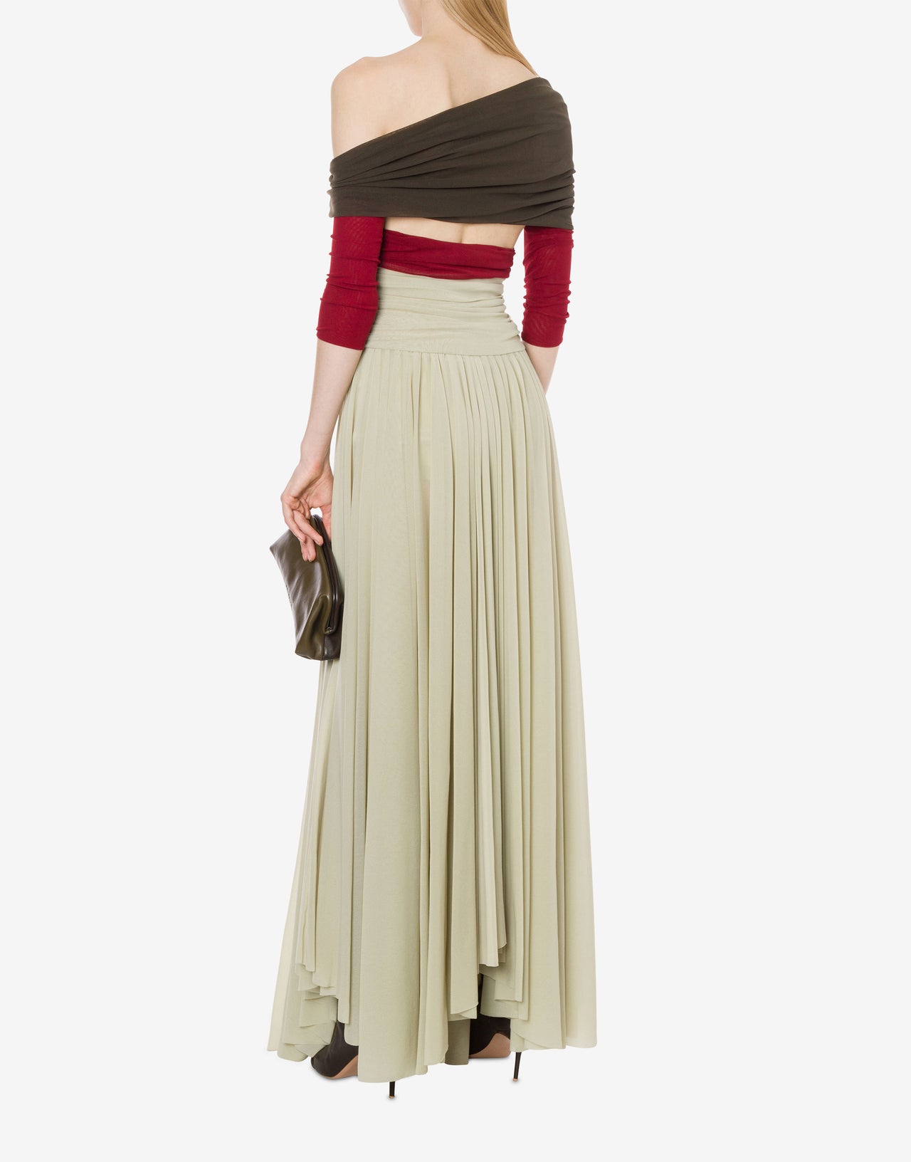 Dress in stretch tulle with detachable sleeves