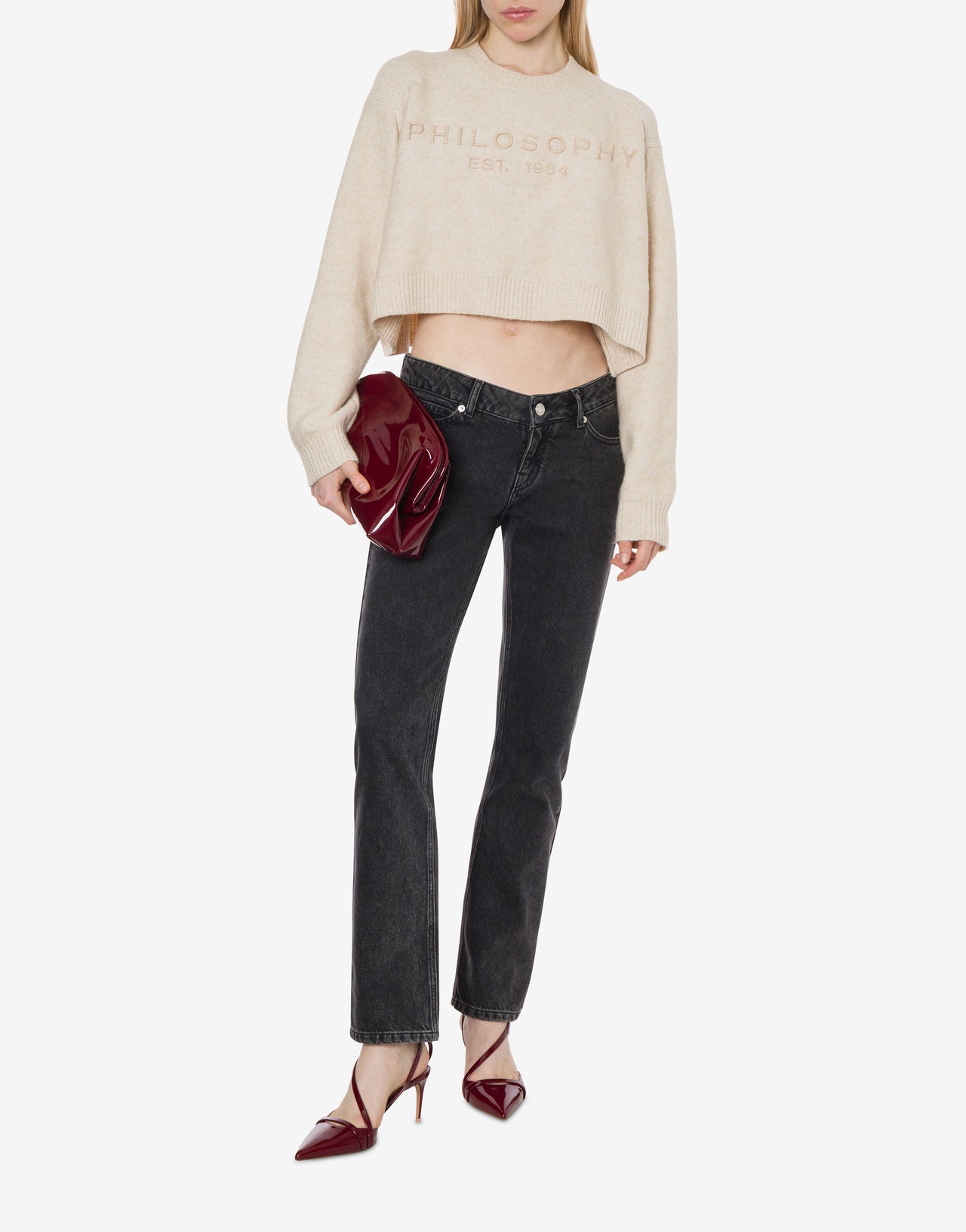 Wool blend cropped jumper with embroidery