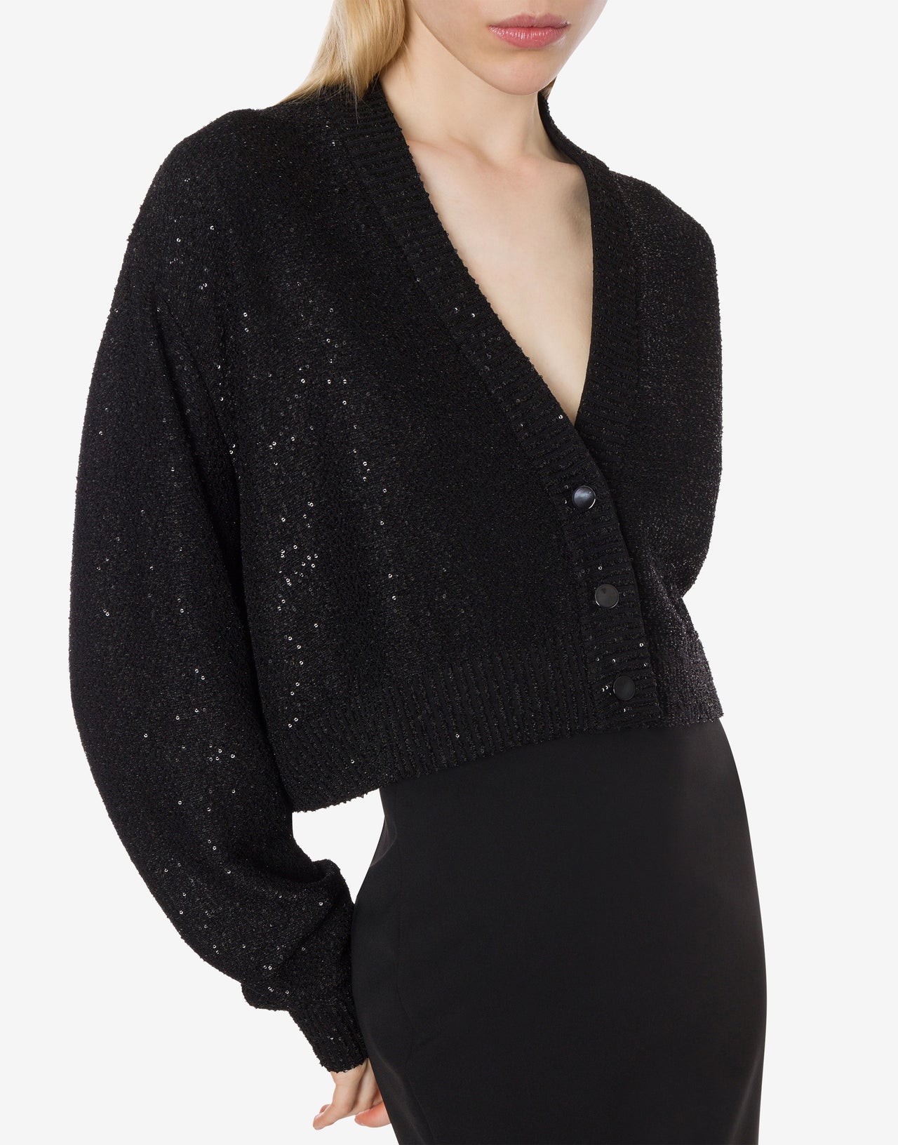 Cardigan in stretch fabric with sequins