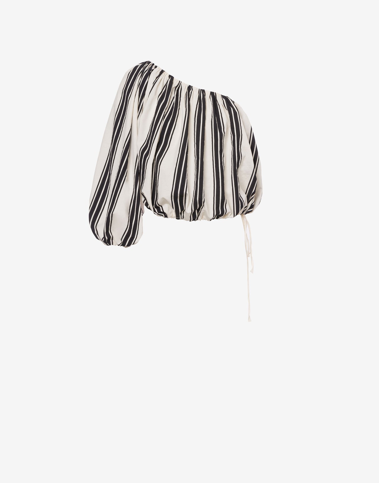 Cotton and nylon striped one-shoulder blouse