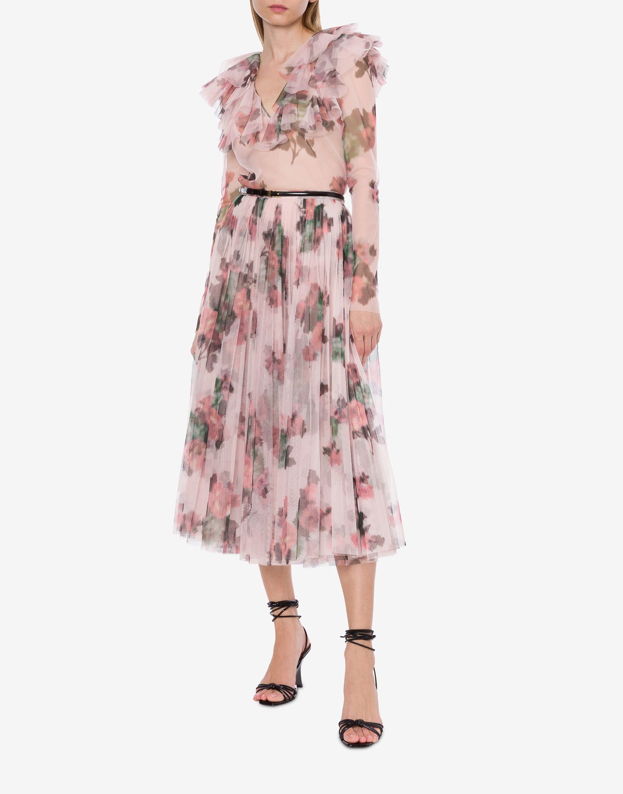 Skirt longuette in tulle with flower print