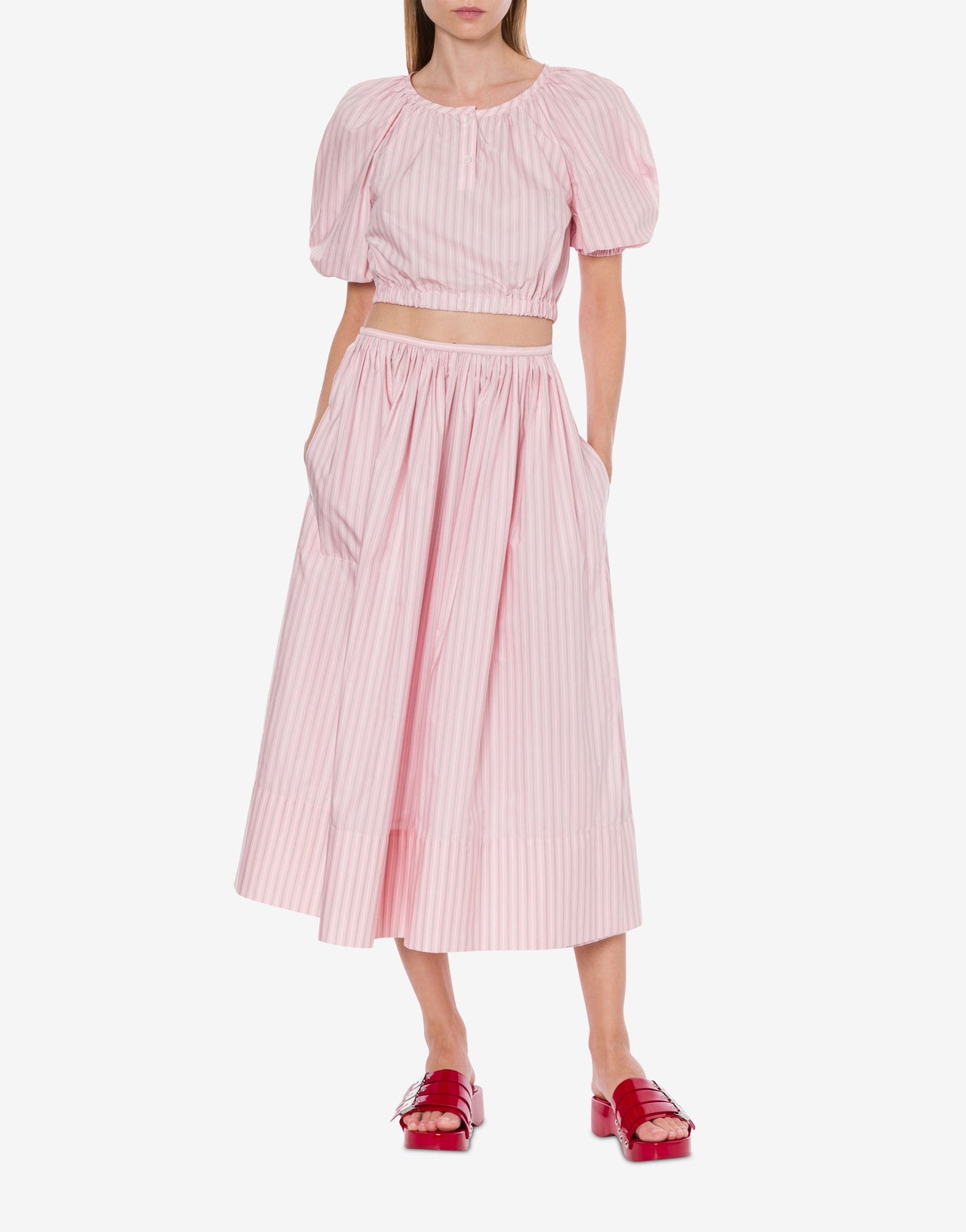 Shirt cropped in striped cotton