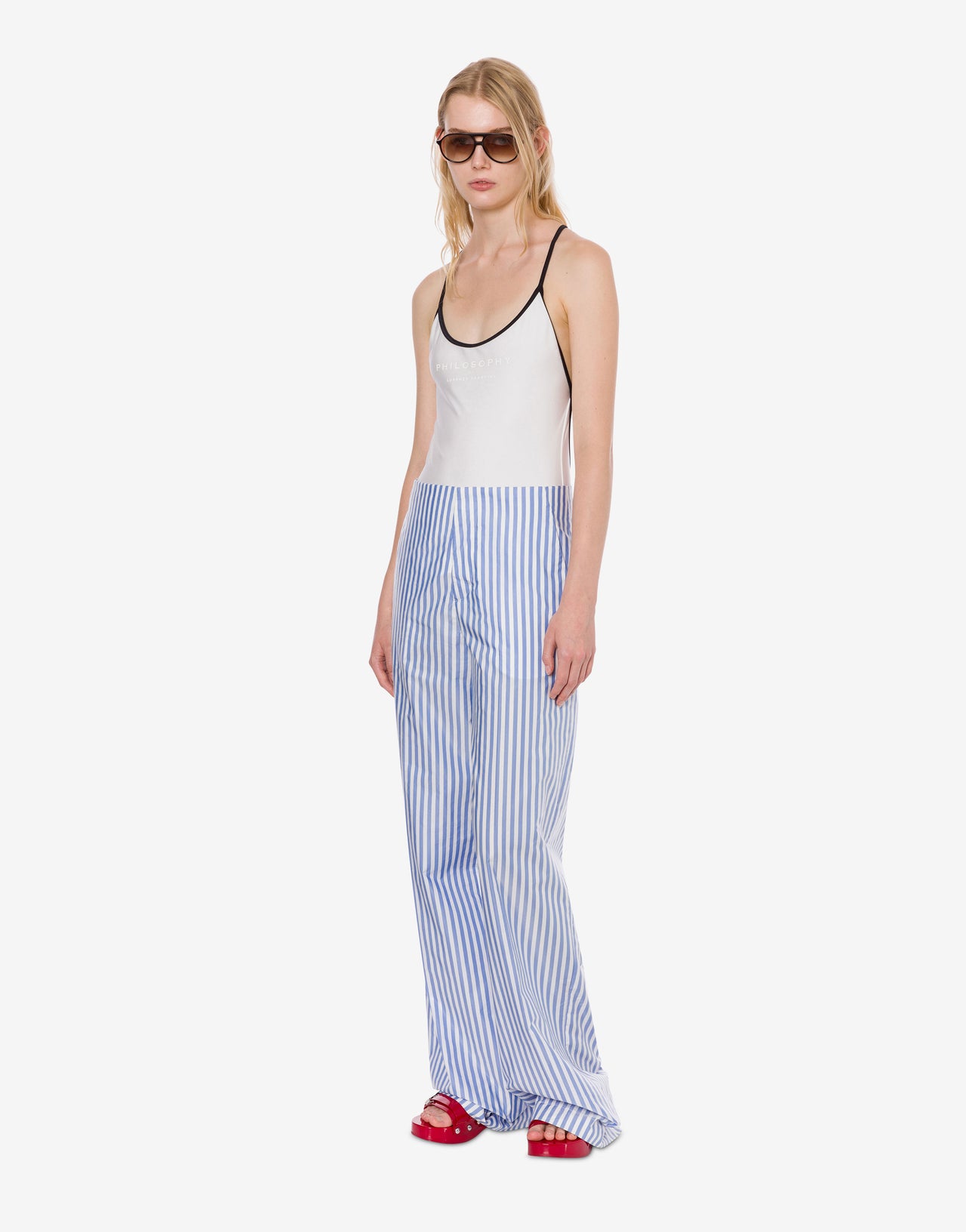 Wide trousers in striped cotton