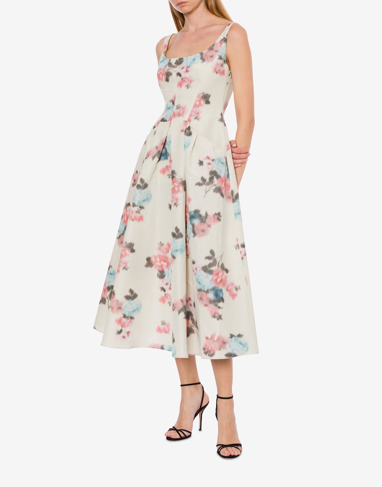 Longuette dress in taffetà floral