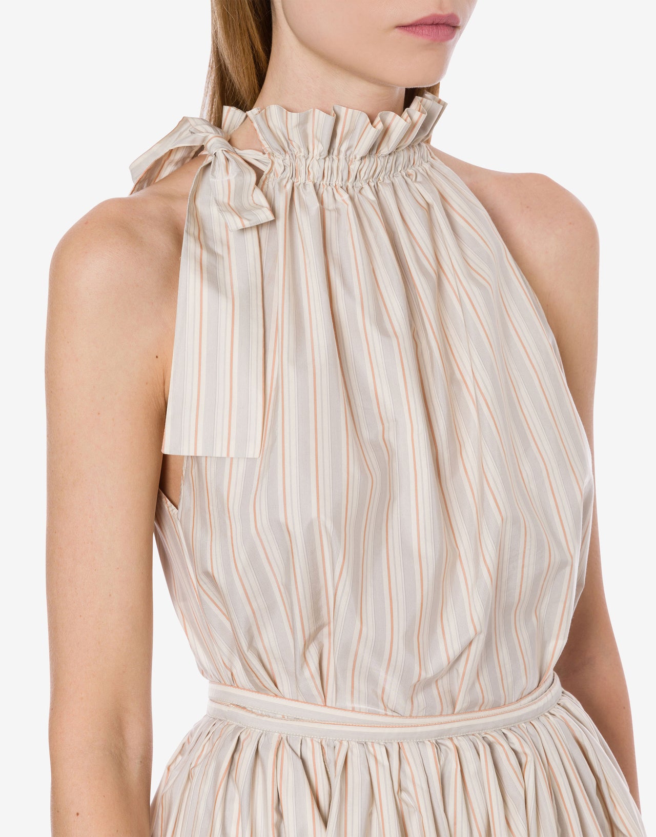 Dress longuette in striped cotton