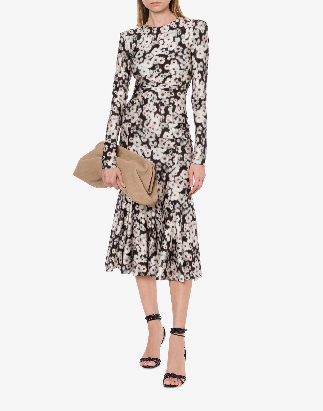 Crew-neck dress in lycra with flower print