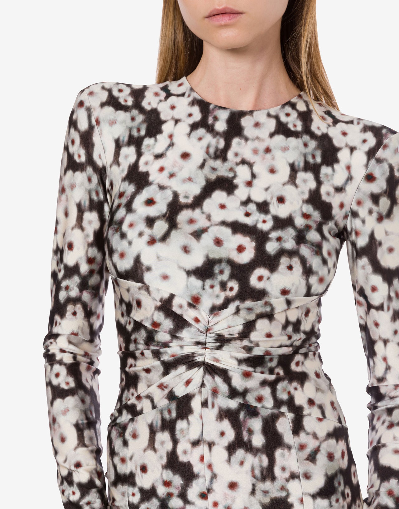 Crew-neck dress in lycra with flower print