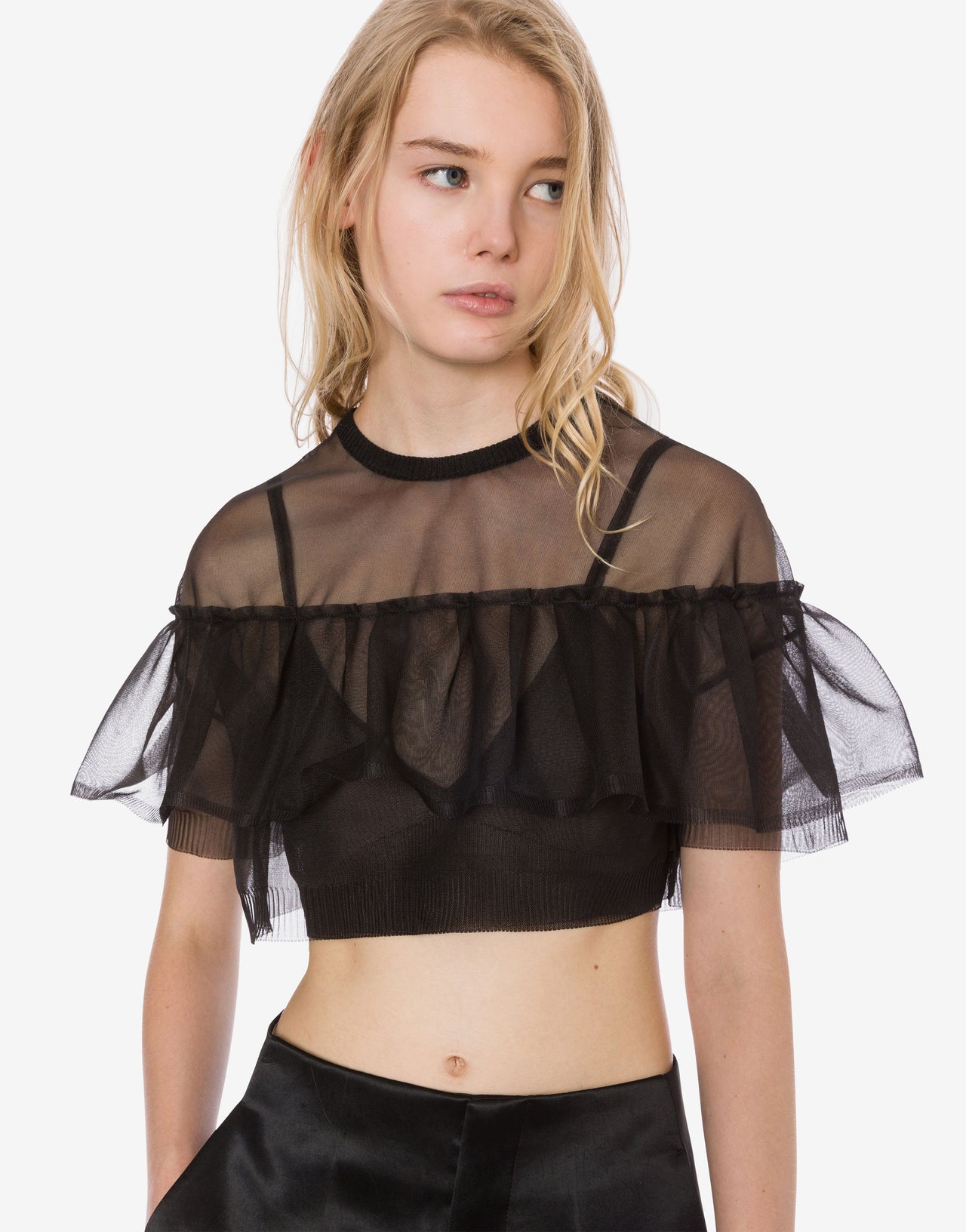 Top crop in nylon crêpe