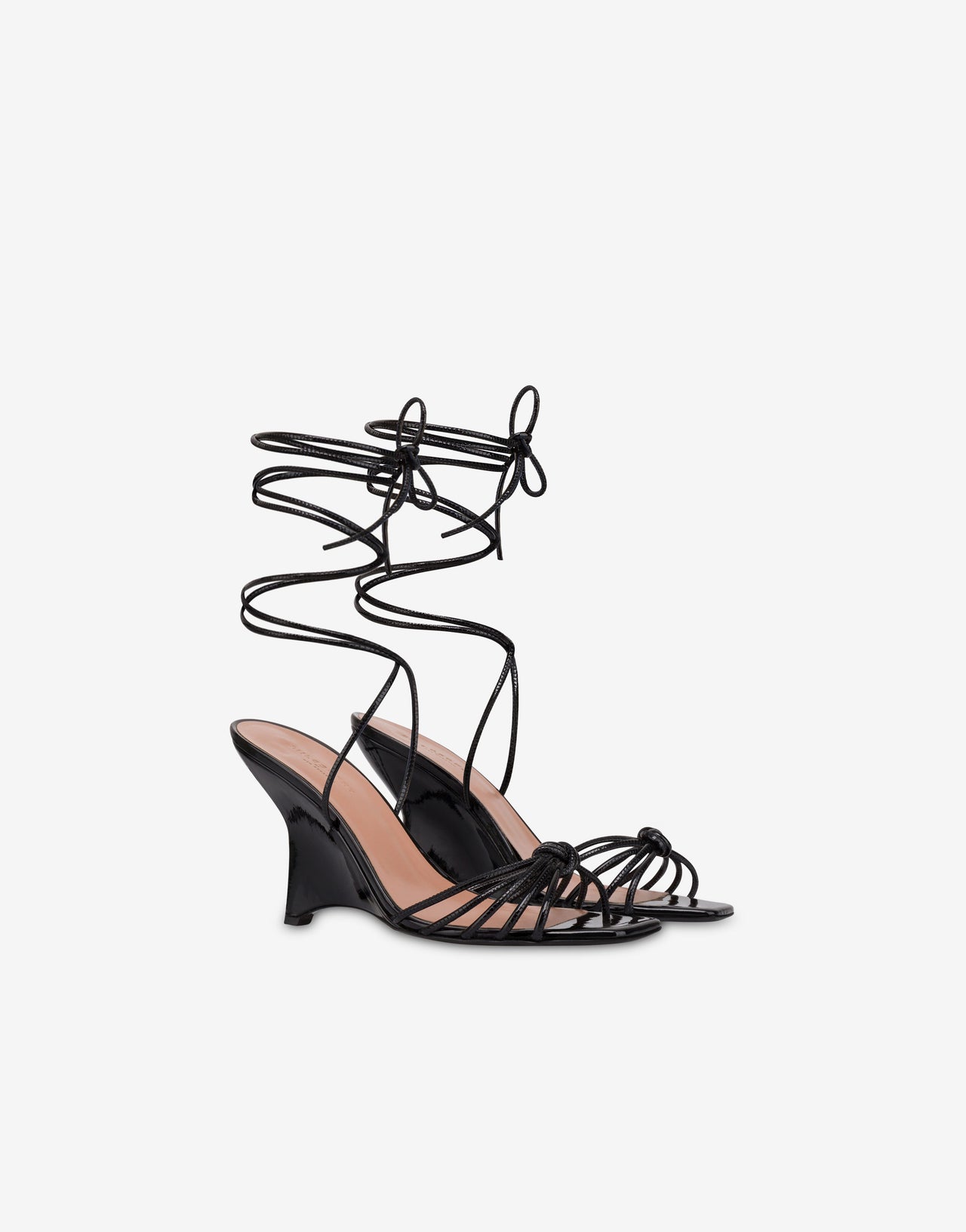 Patent leather sandals with laces